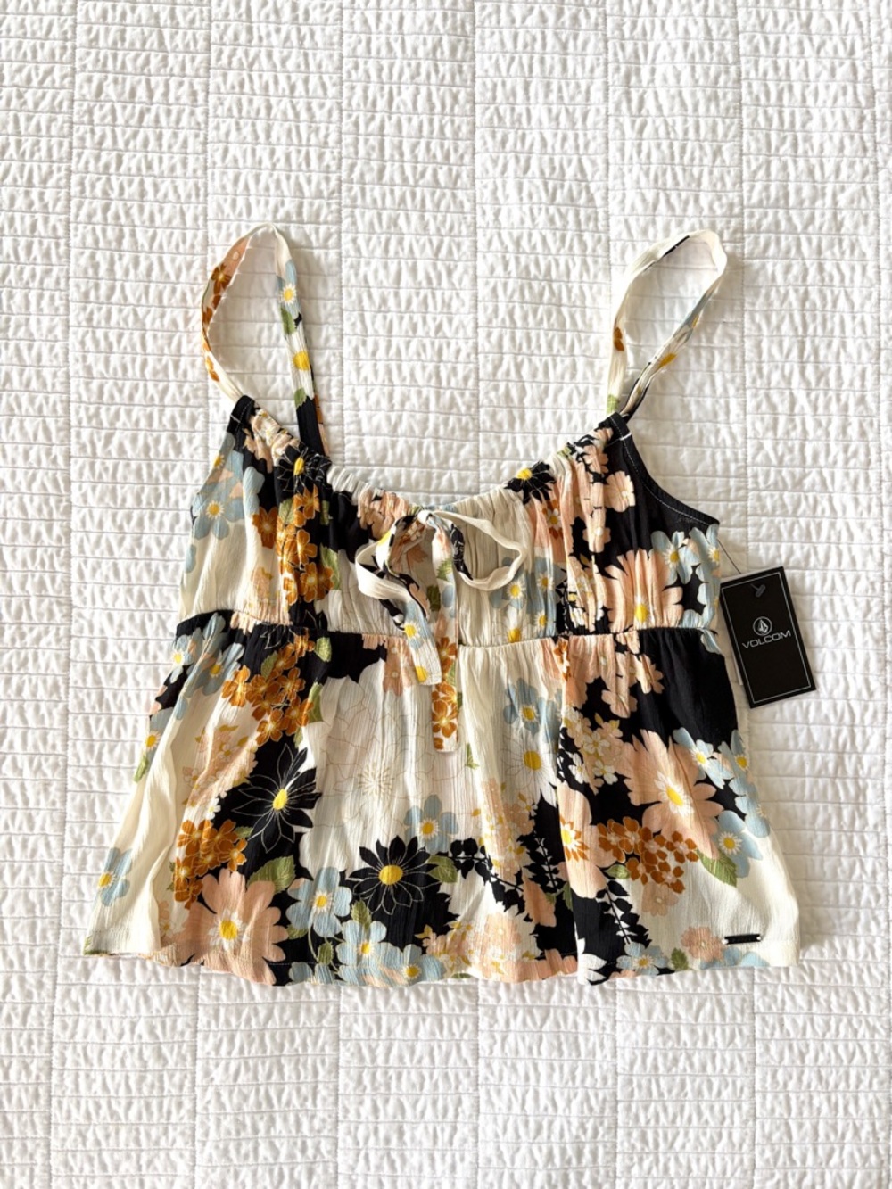 Volcom Floral Stone of Biscay Tie-Front Cami Tank Top - Size Small - NWT